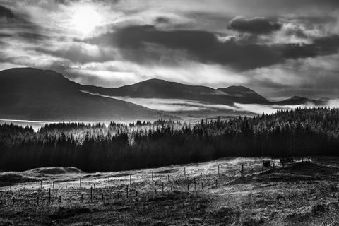 Szkocki krajobraz - czarno-biały