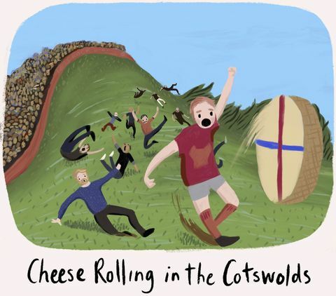Cotswolds z walcowaniem sera - najdziwniejsze brytyjskie tradycje - Domki z postaciami