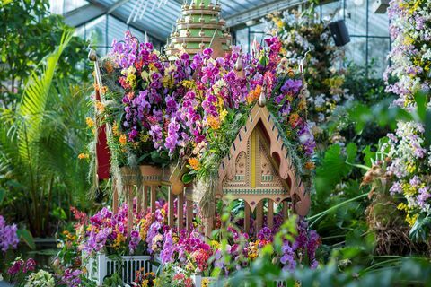 Festiwal orchidei Kew Gardens 2018: pływający pałac Bang Pa-In złożony z ponad 600 orchidei